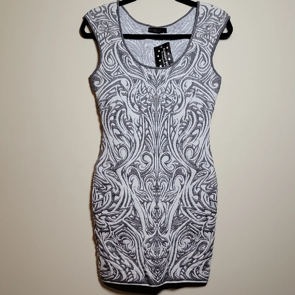 RVN Silver and White Sleeveless Bodycon Mini Dress - Picture 2 of 7